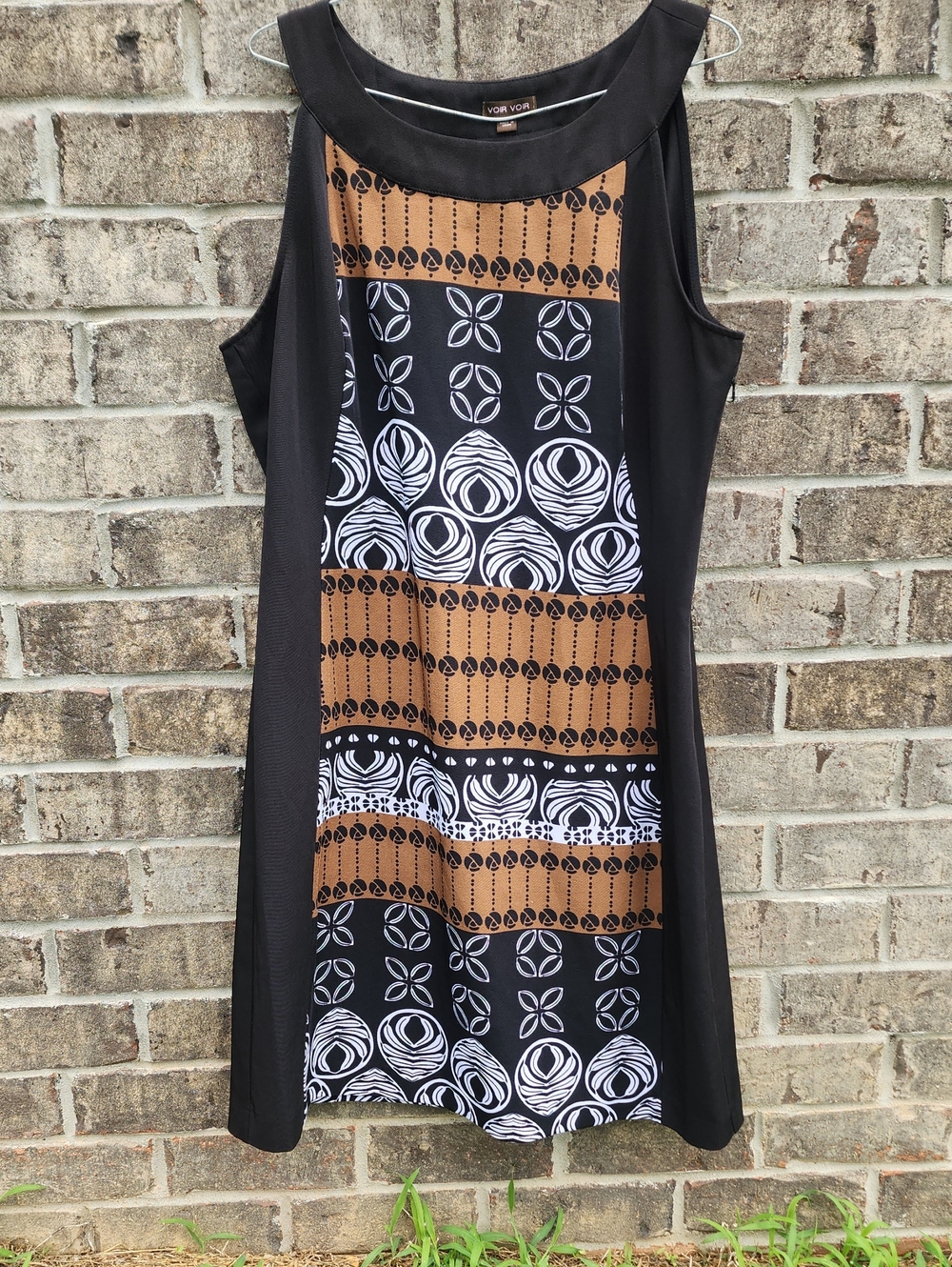 Voir Voir Black Brown & White Patterned Midi Dress